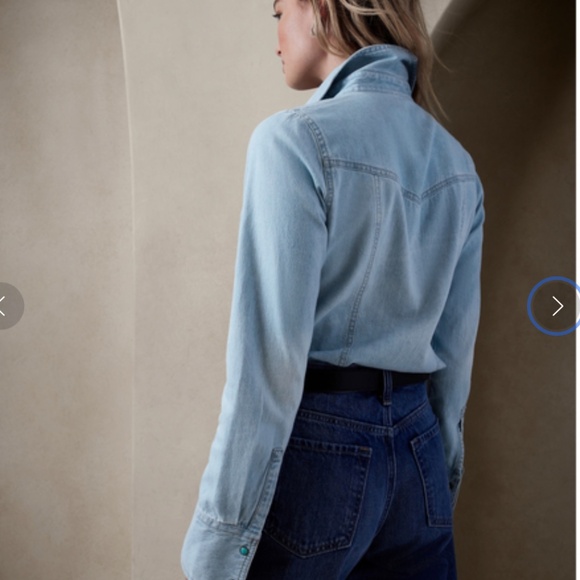 Banana Republic classic denim western shirt with turquoise snaps Sz Large Tall - Picture 4 of 15